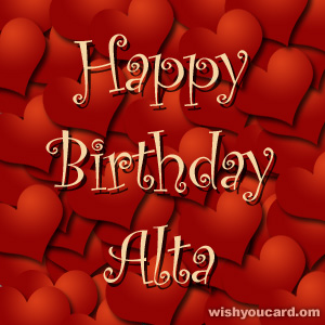 happy birthday Alta hearts card