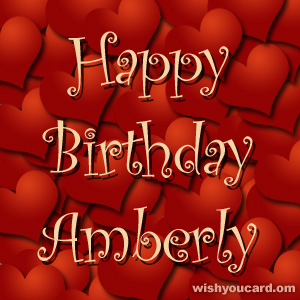 happy birthday Amberly hearts card