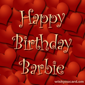 happy birthday Barbie hearts card