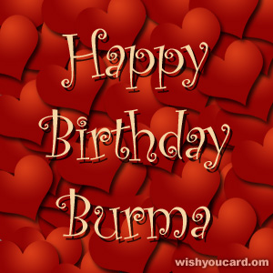 happy birthday Burma hearts card