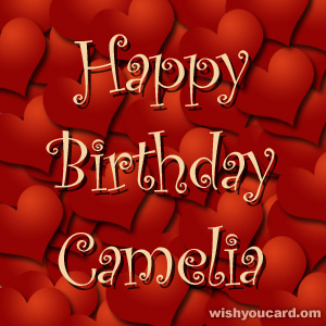 happy birthday Camelia hearts card