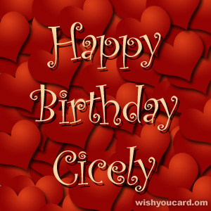 happy birthday Cicely hearts card