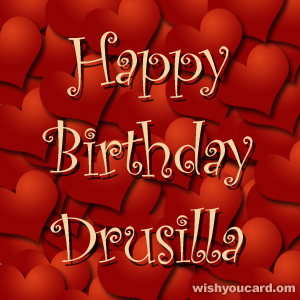happy birthday Drusilla hearts card