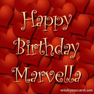 happy birthday Marvella hearts card