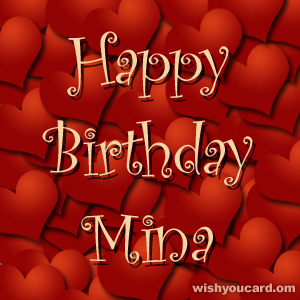 happy birthday Mina hearts card