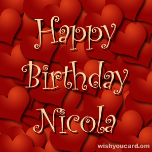 happy birthday Nicola hearts card