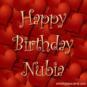 happy birthday Nubia hearts card