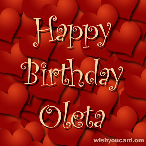 happy birthday Oleta hearts card