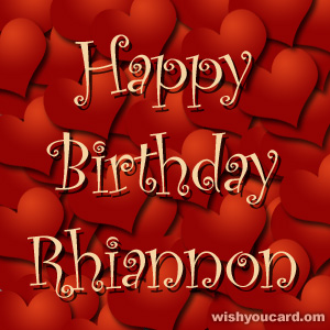 happy birthday Rhiannon hearts card