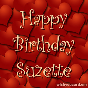 happy birthday Suzette hearts card